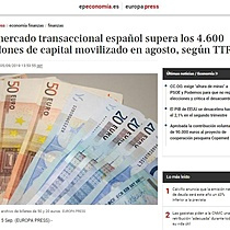 El mercado transaccional espaol supera los 4.600 millones de capital movilizado en agosto, segn TTR